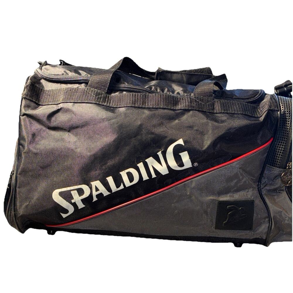 Vtg Spalding Duffle Bag Gym bag Black baseball sports equipment *Nice!
